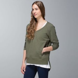 Lululemon After Asana V Neck Pullover Heathered Fatigue Green